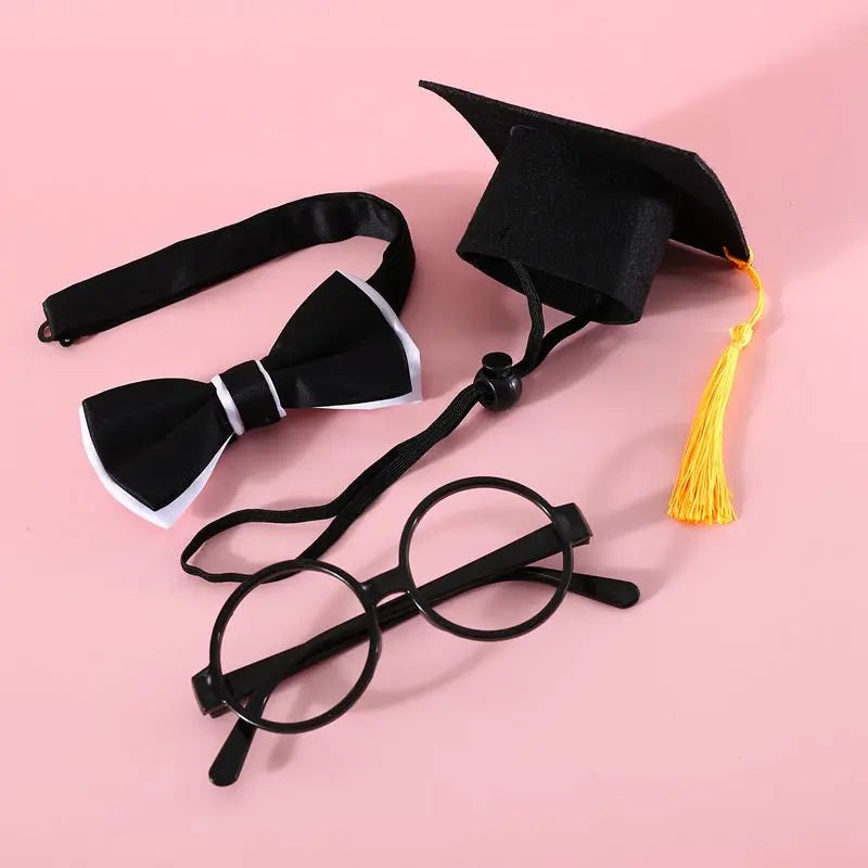 Pet Dog Cosplay Hat Collar Glasses Set Adorable Adjustable with Tassel Felt Pet Cat Dog Graduation Hat Suit Pet Cat Accessories