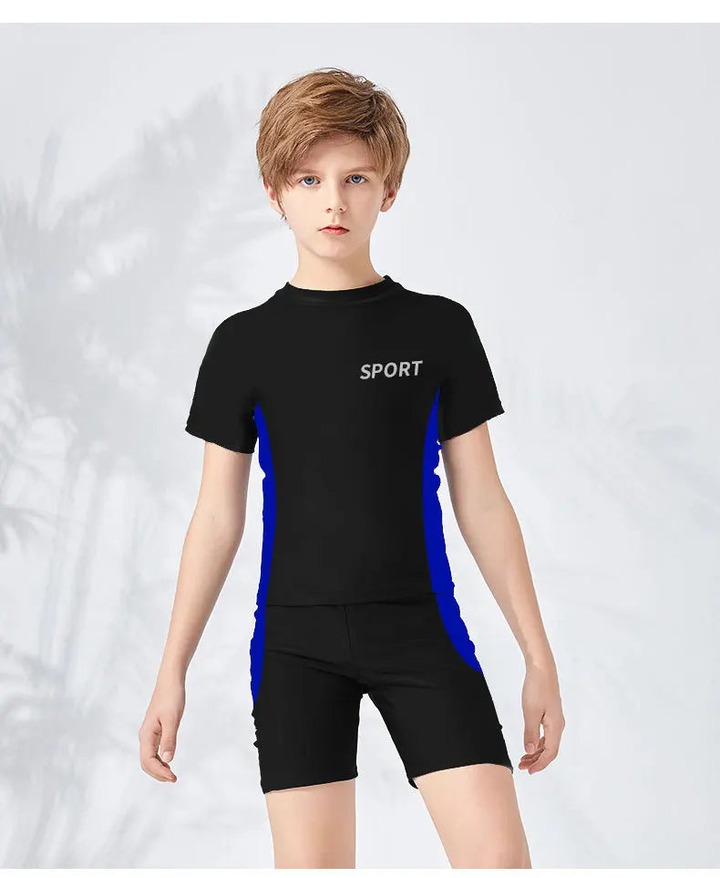 Children's Summer New Swimsuit Boys Middle And Big Kids Split Training Swimsuit Boys Swim Trunks New Quick-Drying Set Of Two