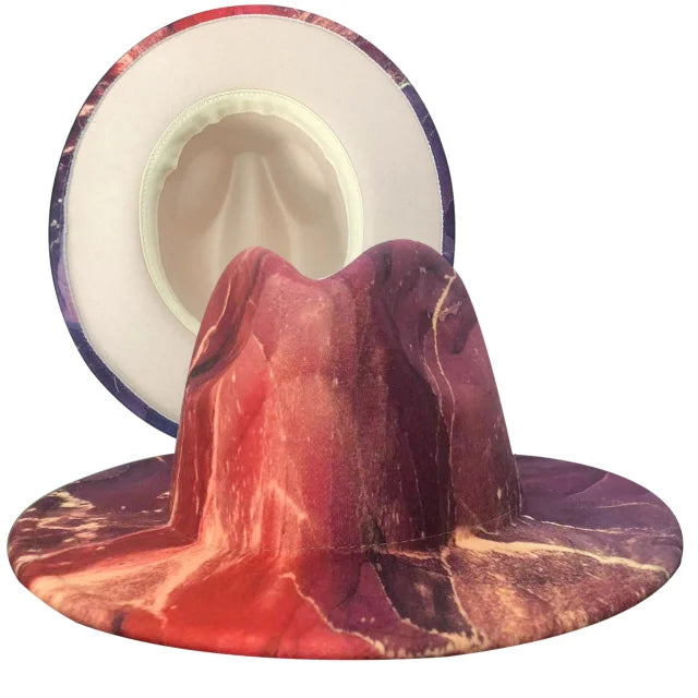 Fedora hat Women's hat wide-brimmed hat Fedora hat autumn winter men retro fashion tie-dye felt jazz Panama hat wedding hat