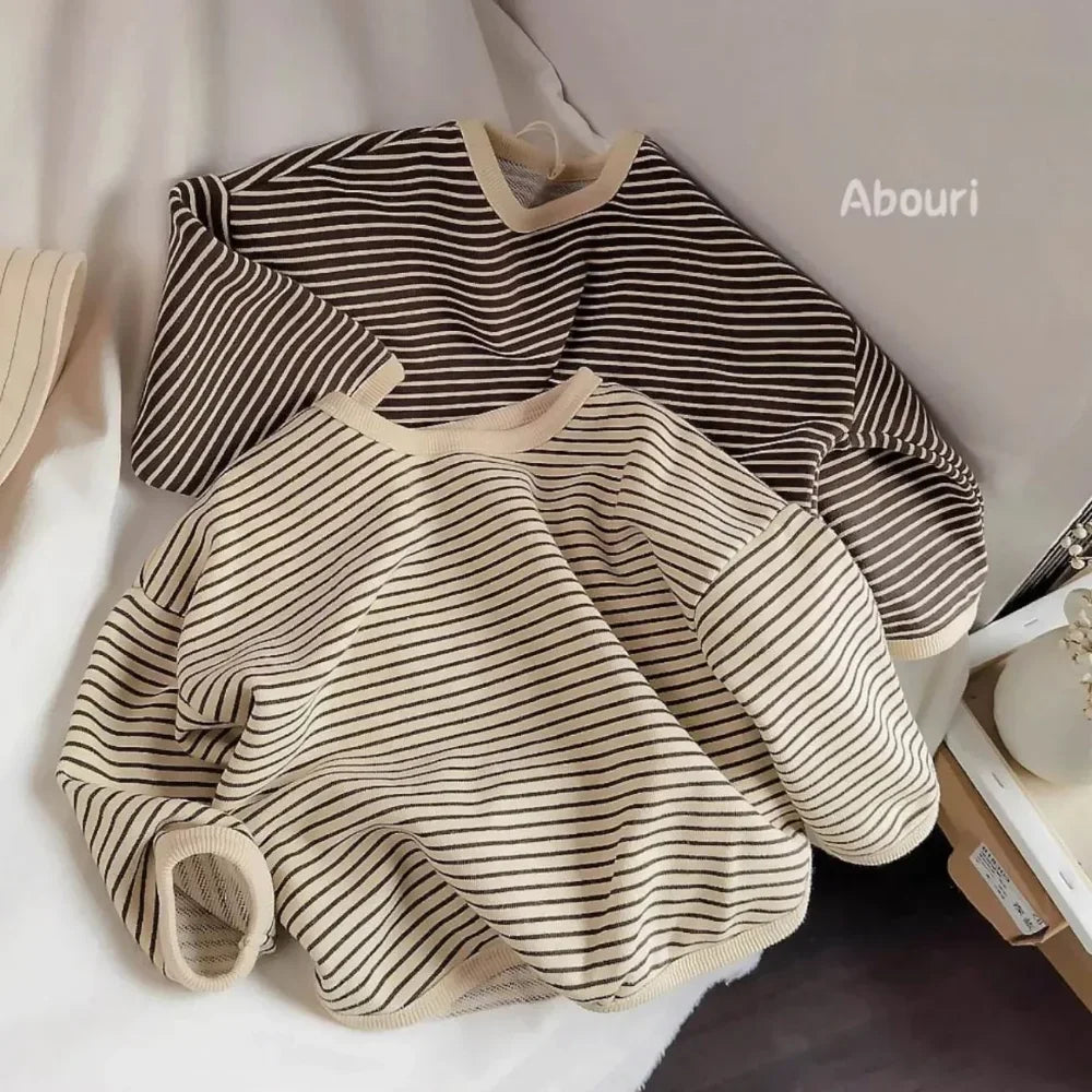 Children's T-shirt Korean Children's Striped Sweaters Baby Kids Girls Loose Long Sleeve Top Spring Autumn New Tops