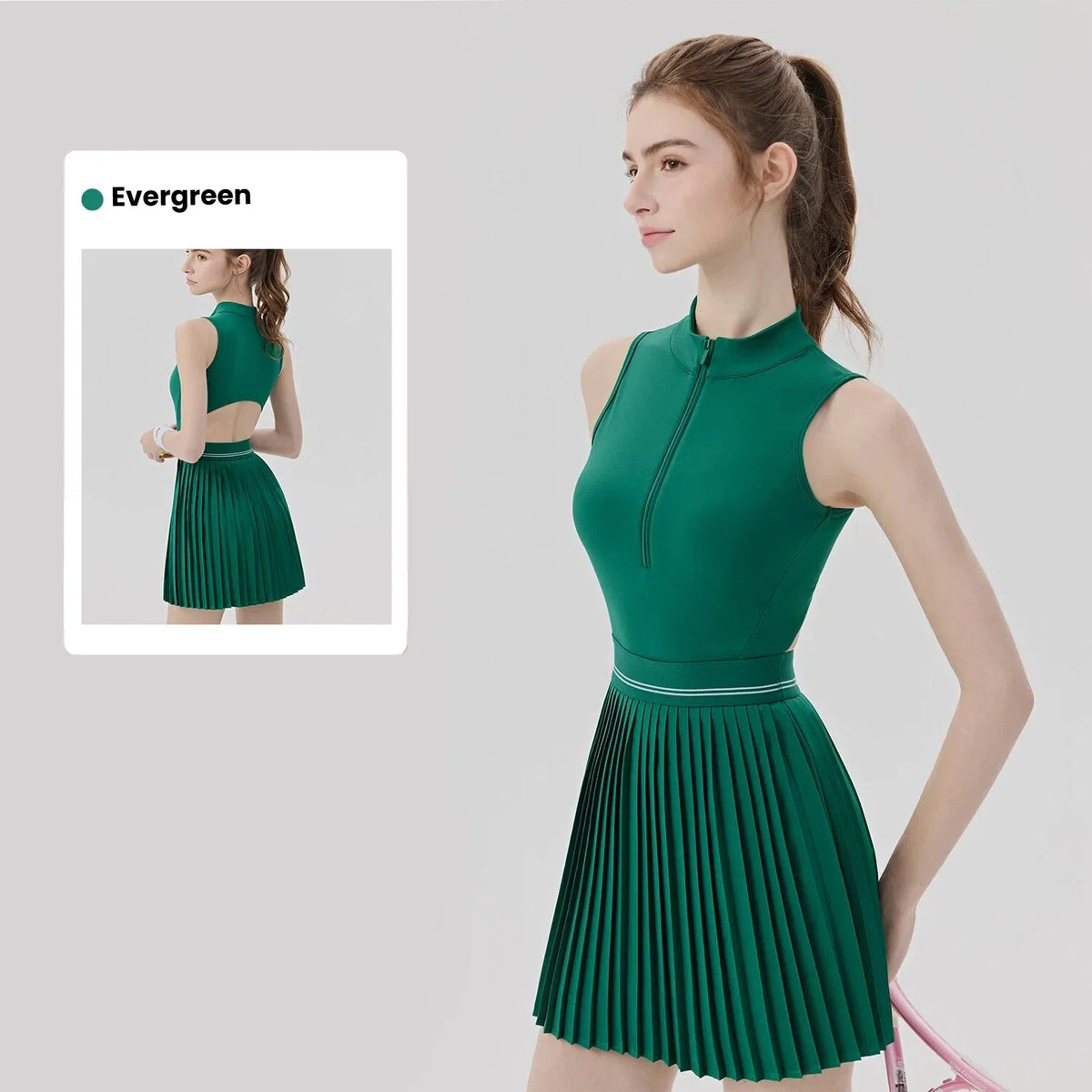 Women’s Sports Dress with Built-in Bra Cooling Breathable Anti-Exposure One-Piece Tennis Yoga Badminton Bodysuit Athletic Skort