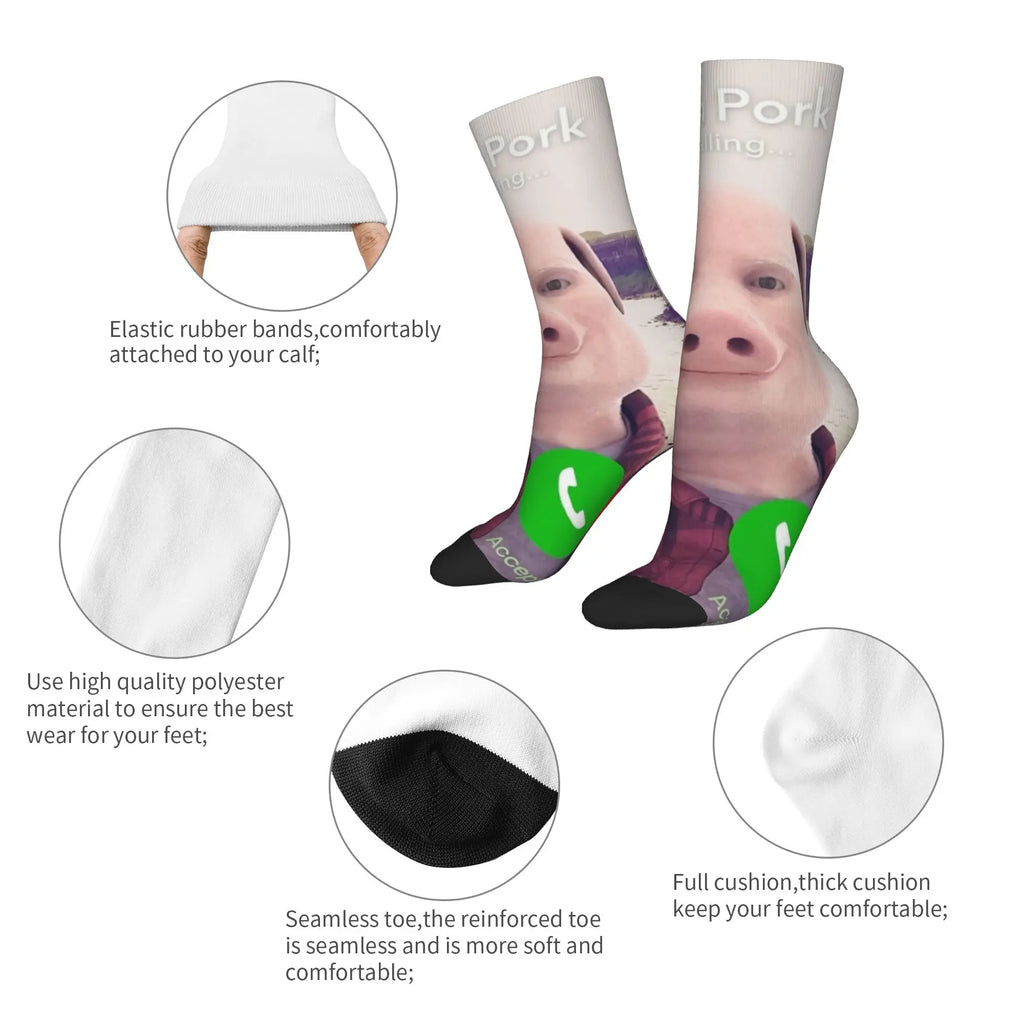 Funny Sock John Pork john pork is calling 8 Hip Hop Quality Pattern Printed Men Crew Socks Novelty Men's Socks