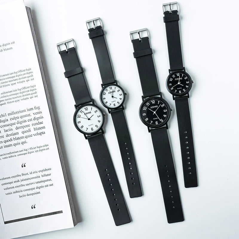 Simple Black Watch Quartz Watches for Women Silicone Strap Ladies Leisure Wristwatch Light-Luxury Student Exam Watch Clock Gifts