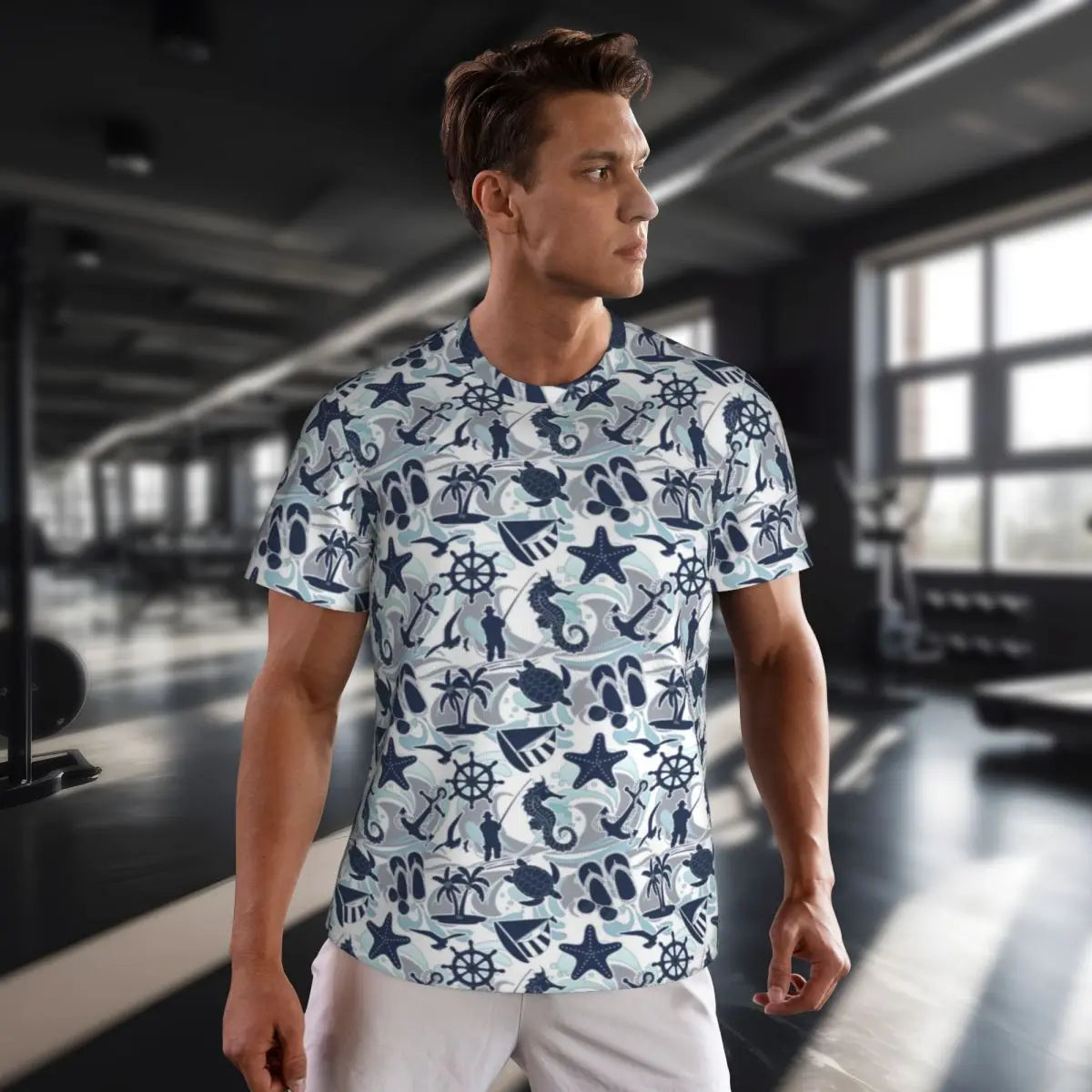 Sportswear T Shirt For Male Nautical Beach T Shirts Novelty Seaside Ocean Print Summer Tees O Neck Awesome Printed Clothes Gift