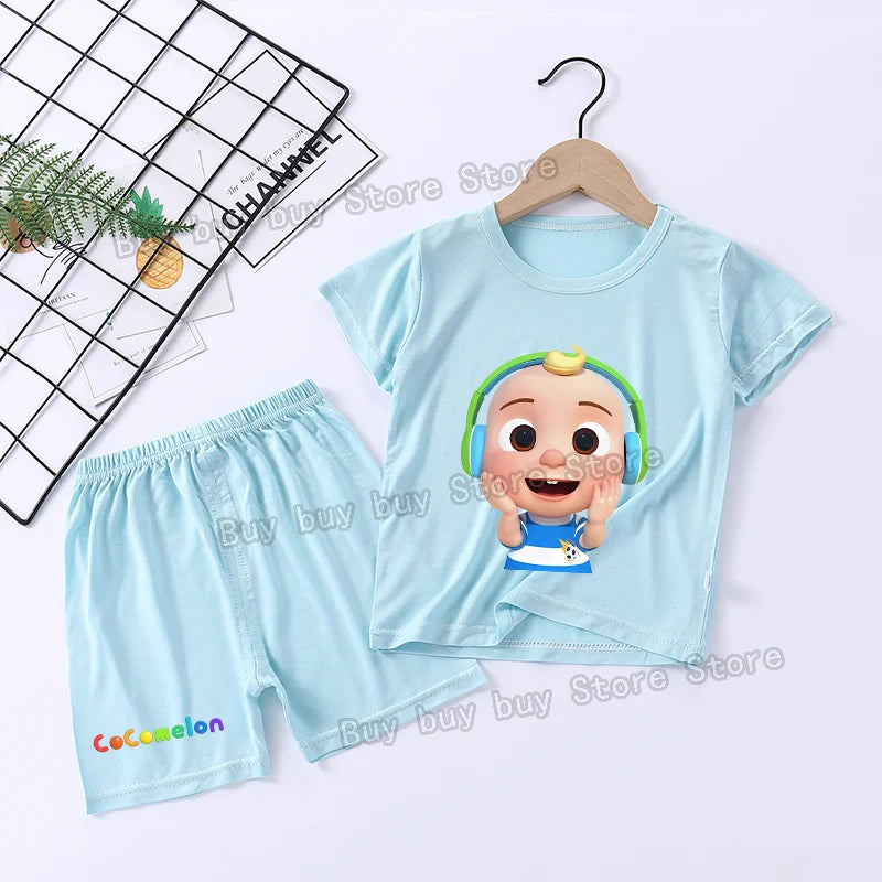 Cocomelons Pajamas Suit Kids Boys Girls Nighty Wears Cool Summer Loungewear Short Sleeve T-shirt Shorts 2pcs Soft Birthday Gift