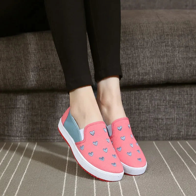 Zapatos De Mujer Women Cute Light Weight Demin Flat Platform Shoes Lady Fashion Sweet Slip on Shoes Teenager Casual Shoes E5286