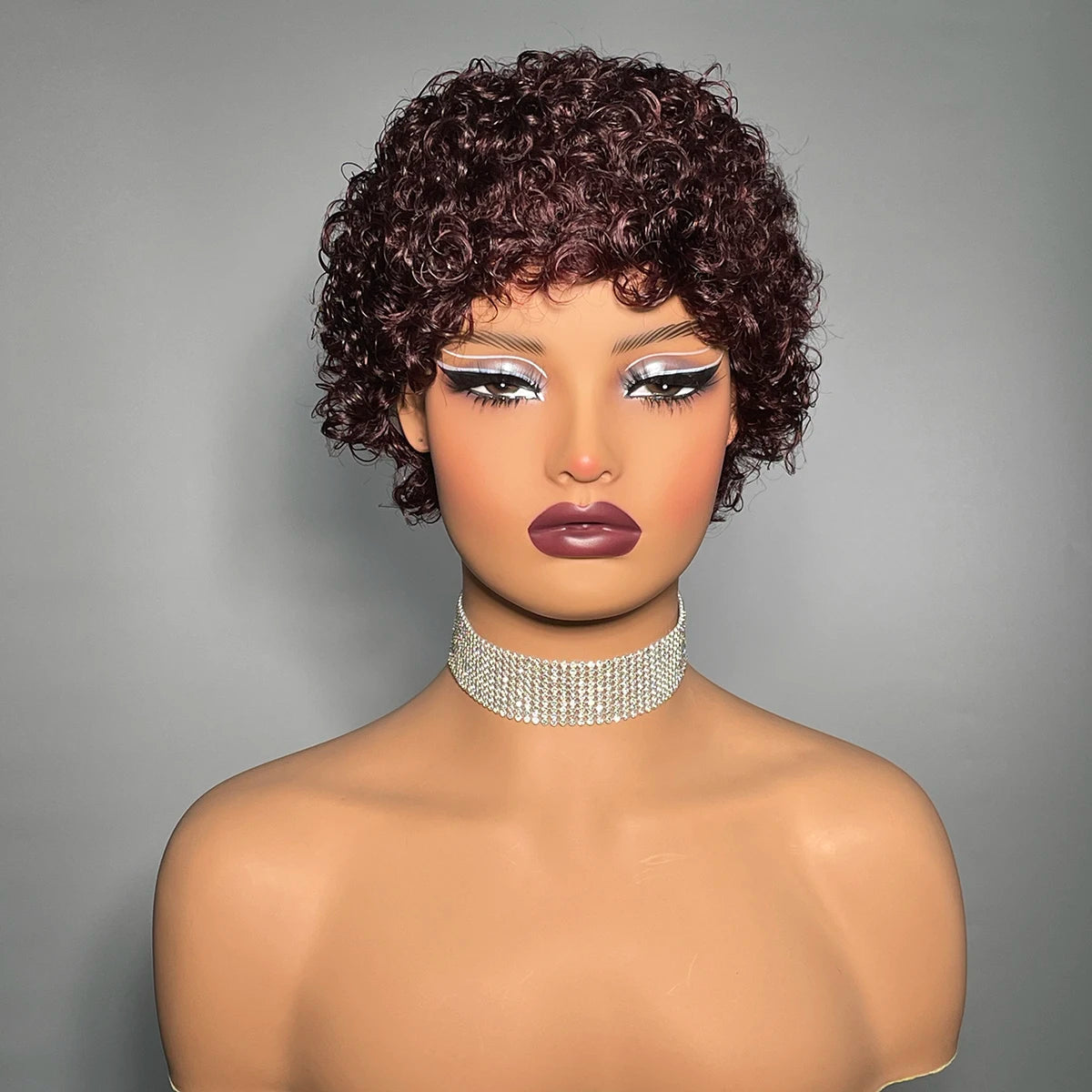 Kinky Curly Human Hair Wigs For Women Colored 27 99J Short Curly Wigs 100% Human Hair Machine Made Cheap Wigs on Sale Clearance