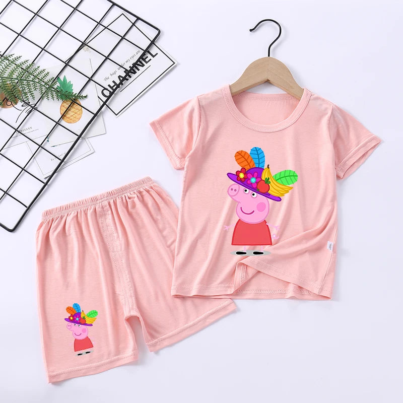 Peppa Pigs Children Pyjamas Sets Cartoon Girls boys Sleepwear Short Sleeved Clothes Kid Pajamas Set Baby Shirt Tops Clothing