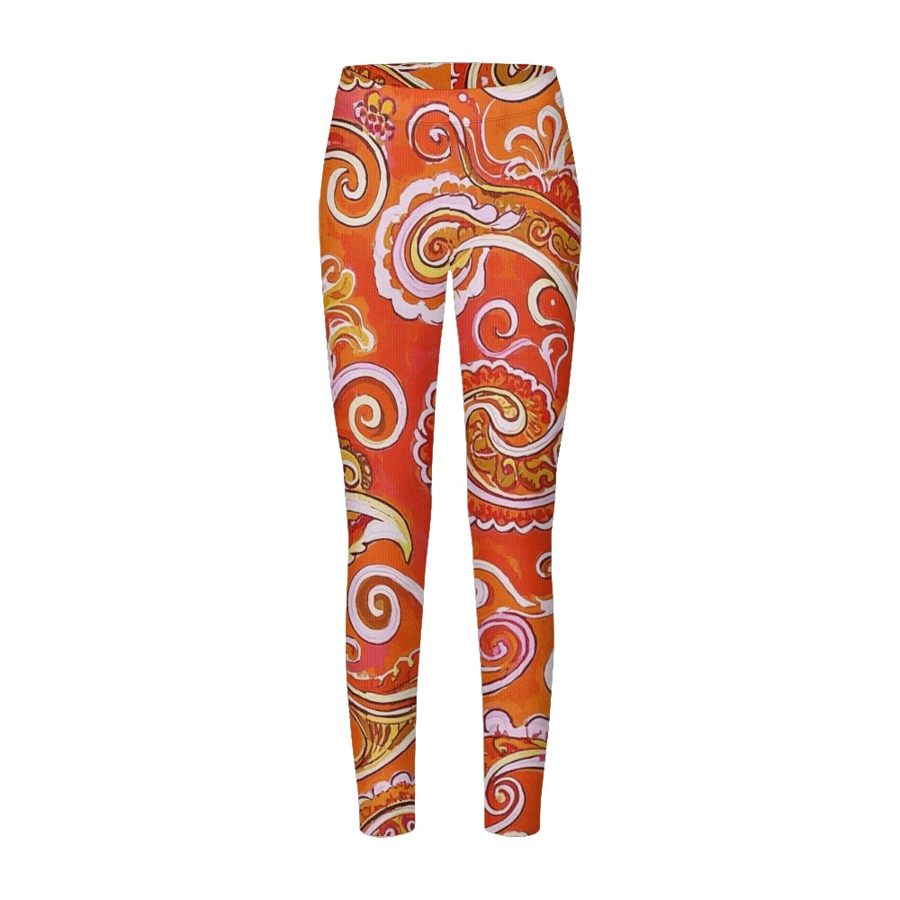 Women High-Waisted Vintage Paisley Print Sports Leggings Full Length Athletic Pants for Yoga Fitness and Casual Boho Chic Wear