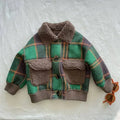 Jackets & Coats Kids' Korean Fur Lapel Coat Green Checked Fleece Jacket Single-Breasted Winter Coat for Boys & Girls