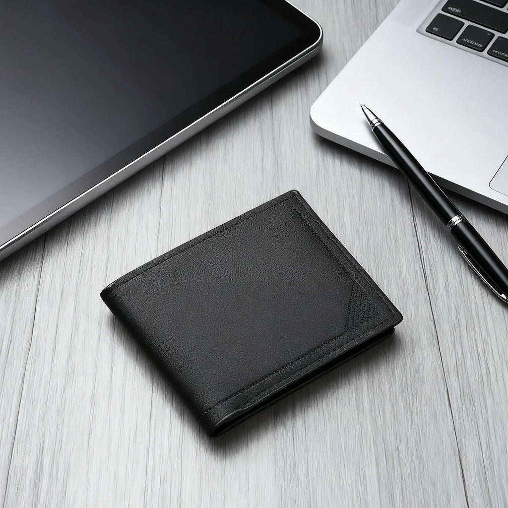 Men's Slim Wallet Short Horizontal Design Multiple Card Slots Large Capacity Soft Leather Business Money Clip
