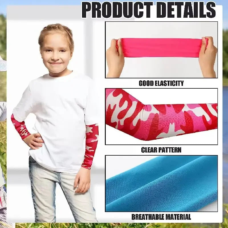 Kids Sports Cooling Arm Sleeves UV Protection Sun Cover Elastic Ice Cuff Arm Warmer for Girls & Boys 6-16 Years Cycling