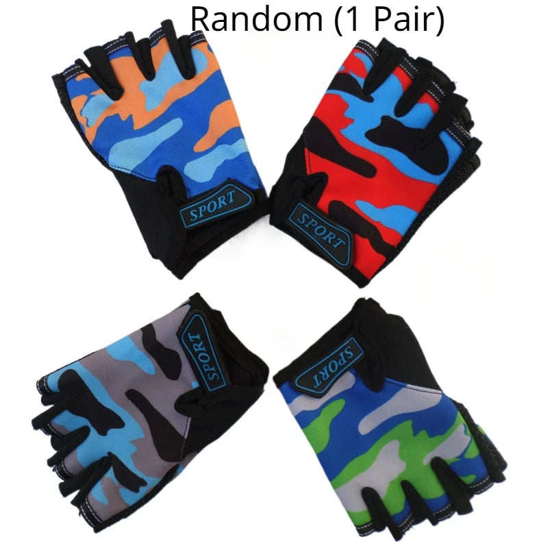 1 Pair Camo Sports Gloves for Children Kids Half Finger Riding Cycling Running Gloves for Boys Girls Outdoor Sports Gloves