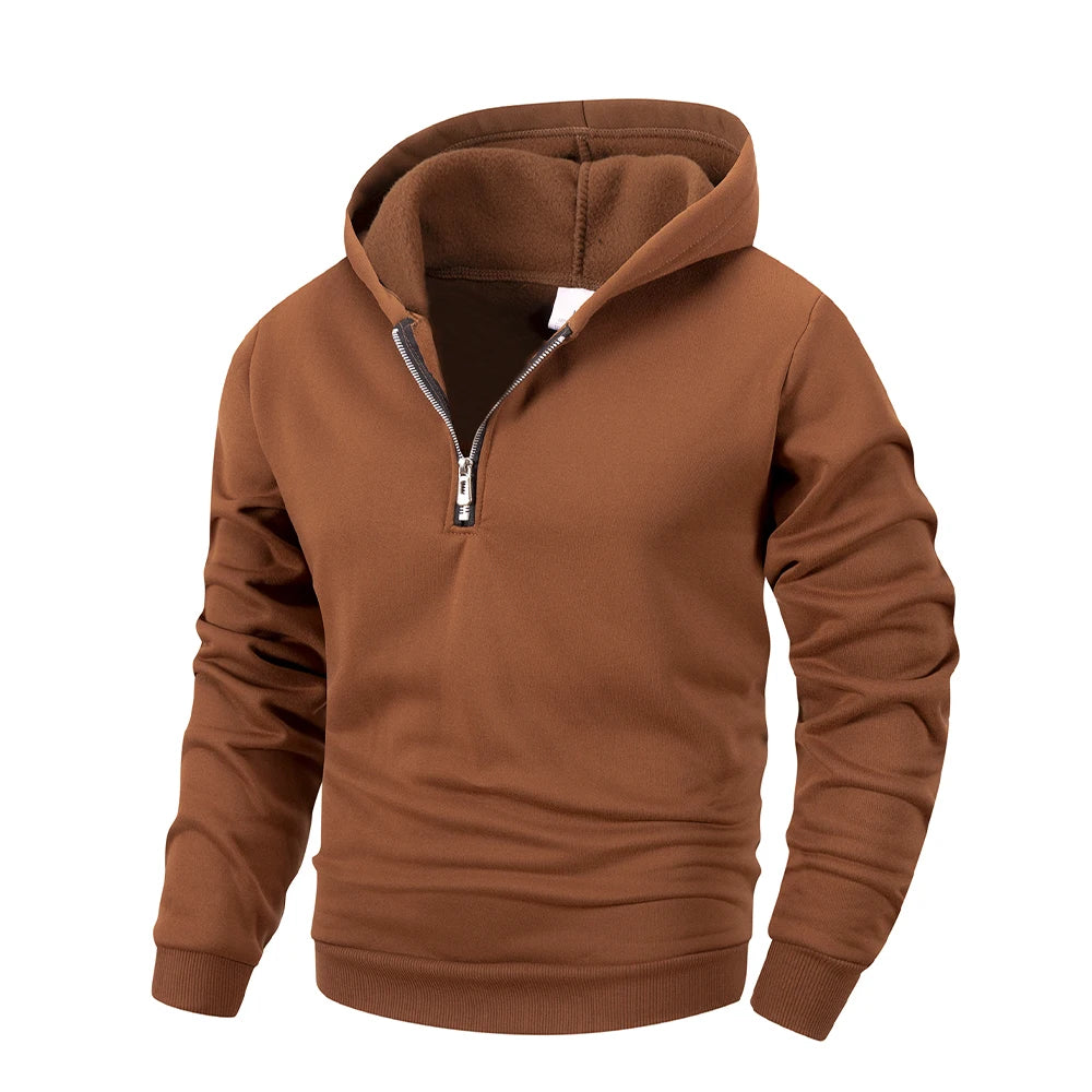 Men Casual Half - Zipper Fleece Sweatshirts Tops Men Sport Classic Fleece Warm Hooded Outdoor Zip Hoodie Basic Pullover S-2XL