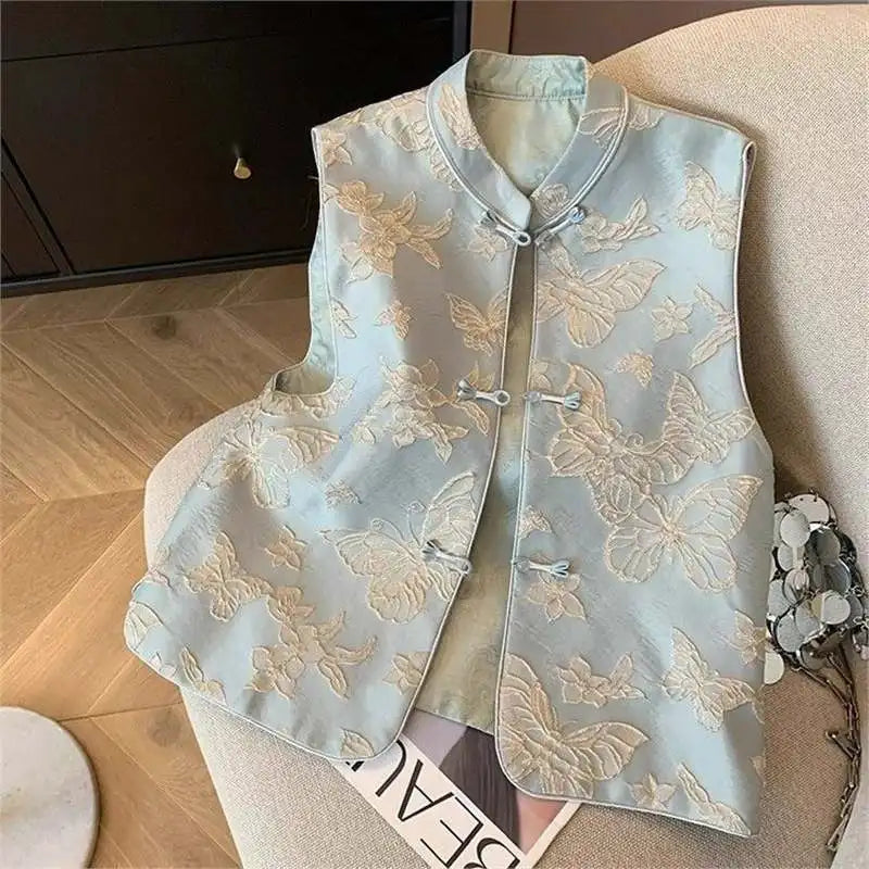 Thin Vest for Women Clothing Ethnic Style Print Vintage Clothes Streetwear Coats Women Jackets Chinese style Casual Summer