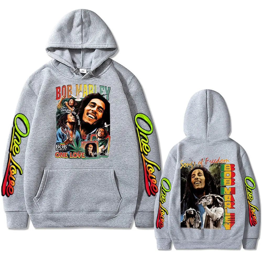 Reggae Bob Marley One Love Hoodie Men Women Casual Vintage Sweatshirt Male Gothic Punk Oversized Pullover Hoodies 90s Streetwear