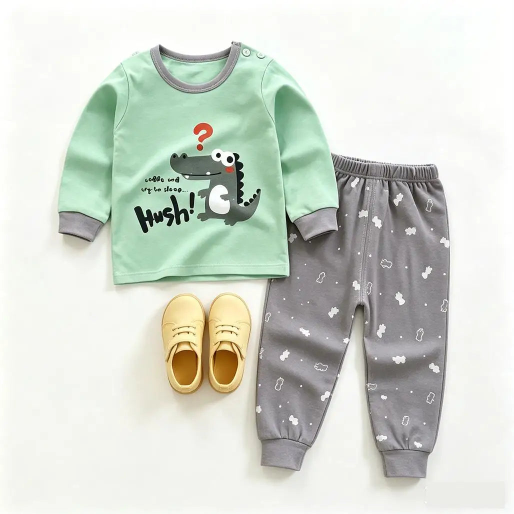 Baby Pajamas Suits Long-sleeved Two Piece Set Spring Autumn Clothing Round Neck Tops Pajamas Pants Toddler Cartoon Outfits