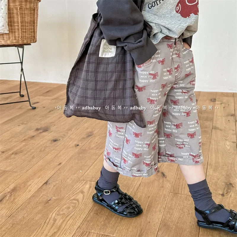 2025 Summer Kids Cotton Pants Korean Style Casual Unisex Boys Girls 1-7 Years Elastic Waist Toddler Clothes Children Trousers