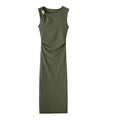 HXAO Green Women's Dress Sleeveless Black Midi Dress Ruched Party Long Dresses 2025 Woman Bodycon Summer Holiday Dresses 088