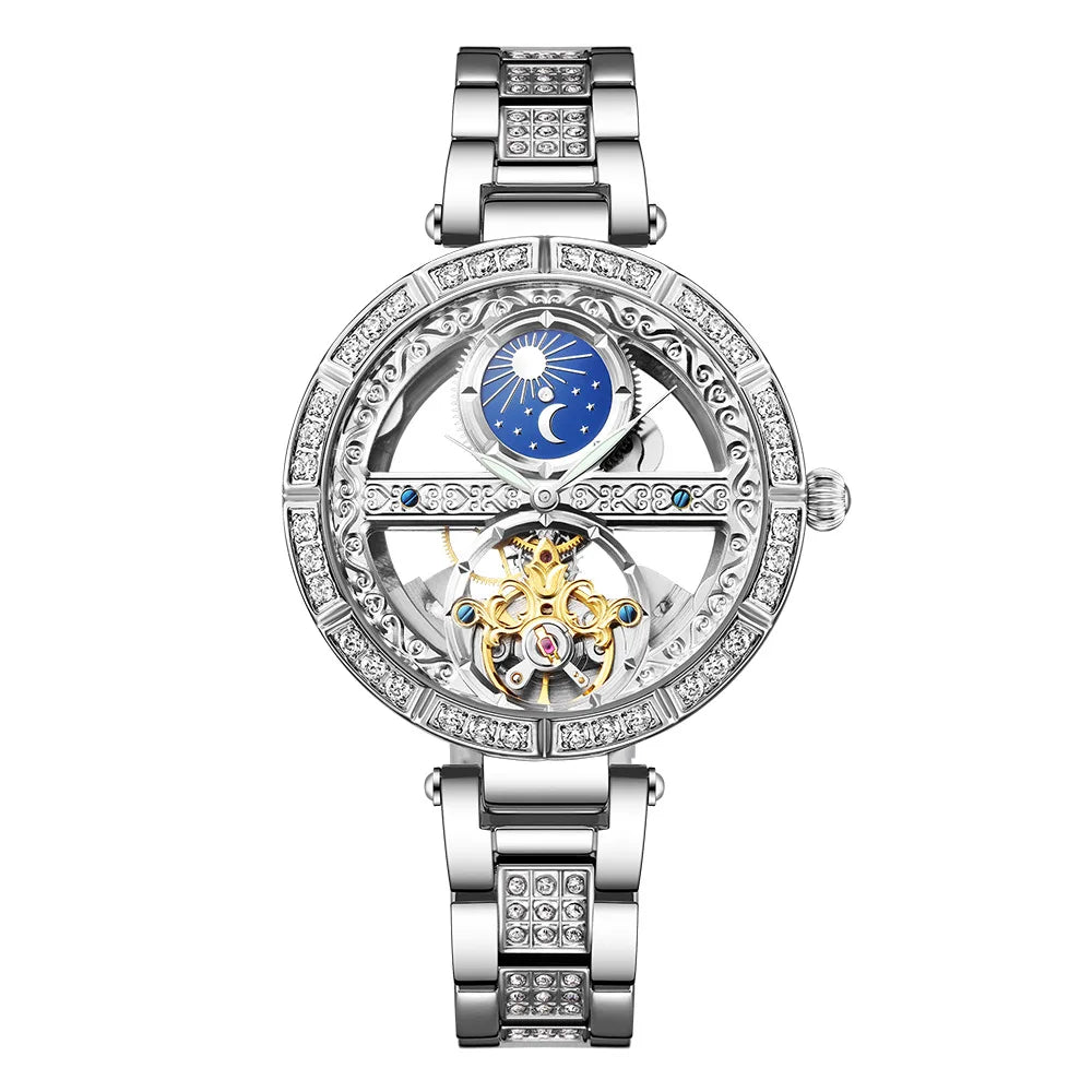 Women Automatic Mechanical Watch Top Brand Luxury Leather Waterproof Watches Ladies Skeleton Tourbillon Clock reloj mujer New