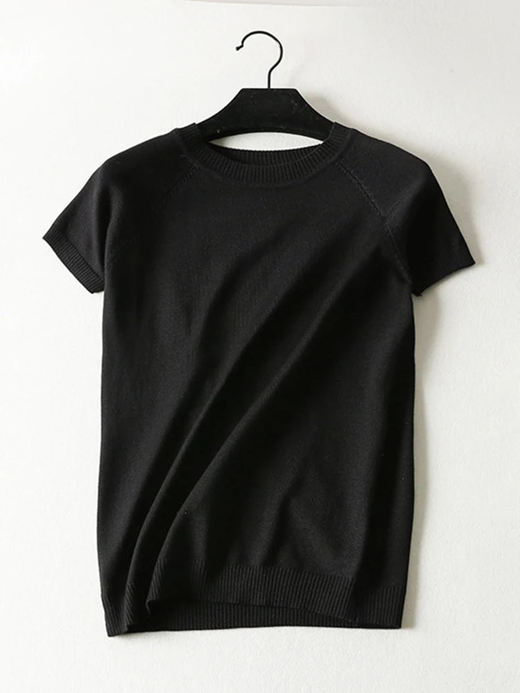 Summer Short Sleeve Striped Pullover Women Sweater Knitted 2022 Sweaters O-Neck Tops Korean Pull Femme Jumper Female White Black