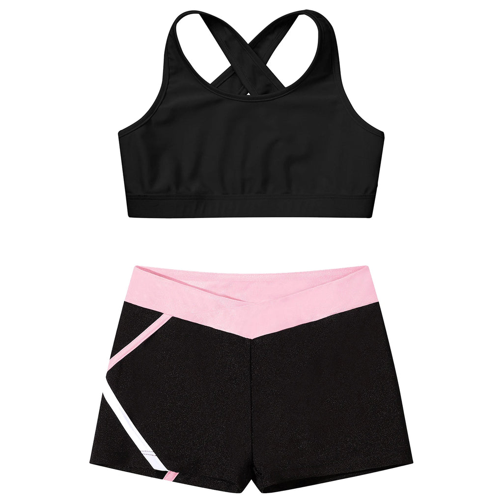 8 10 14 16 Children's Sportswear Kids Girls Sleeveless Crop Top with Shorts Sports Suits for Running Gym Yoga Workout Outtfit
