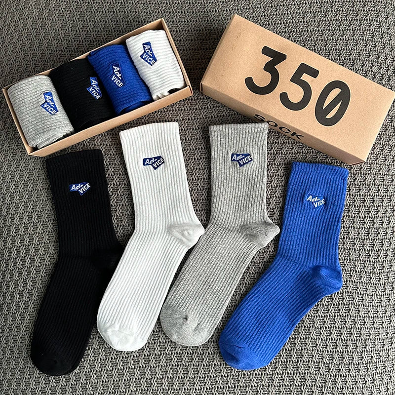 4 Pairs/Box Women's Socks Gift Box Spring Summer Fashion Embroidery Free Shipping Items Funny Gifts Black Middle Tube Socks