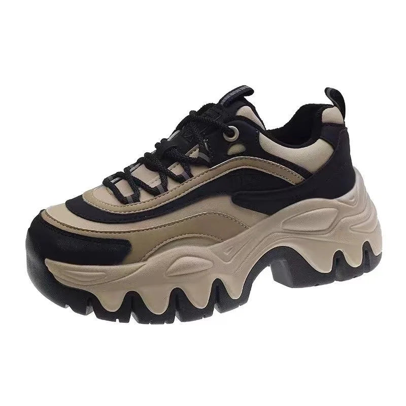 2024 Sneakers Women Casual White Shoes 8CM Fashion Height Increasing Thick Bottom Spring Platform Leather Woman Chunky Sneakers