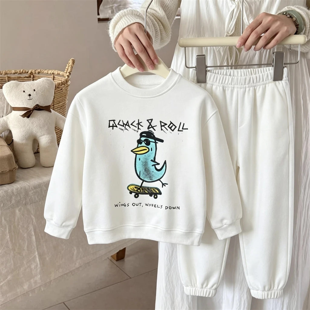 Kids Long-sleeved Suits Fashion Casual Sports Wear Crewneck Sweatshirt+Pants Two Piece Set Outer Wear Toddler  Cartoon Clothes
