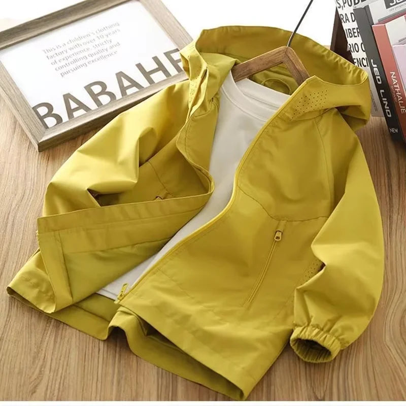 Boys Hooded Jacket Spring Autumn 2026 New Teenage Kids Thin Casual Loose Solid Zip Up Coat Children Outerwear 120-170CM