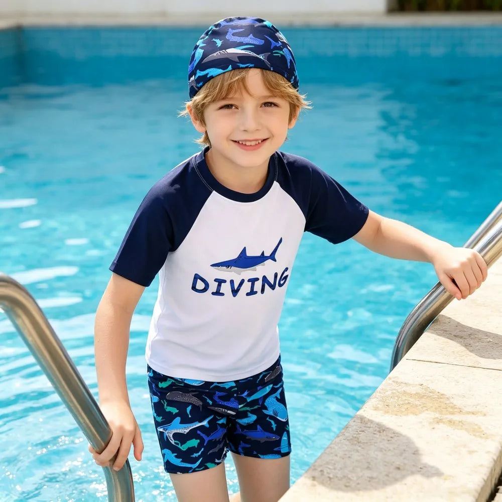 Kids Swimming Suits Children Swimsuit Boys Swimwear Set Cartoon Beachwear Surf Bathing Outfits for 4 5 6 7 8 9 10 11 12 13 Years