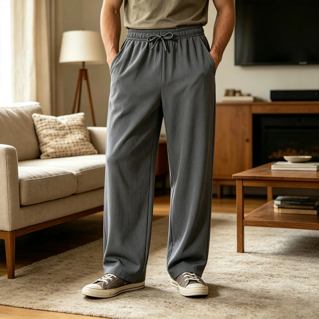 Men's Lightweight Long Pants Summer Solid Color Breathable Loose Trousers Male Elastic Waist Casual Pants Harajuku Trousers