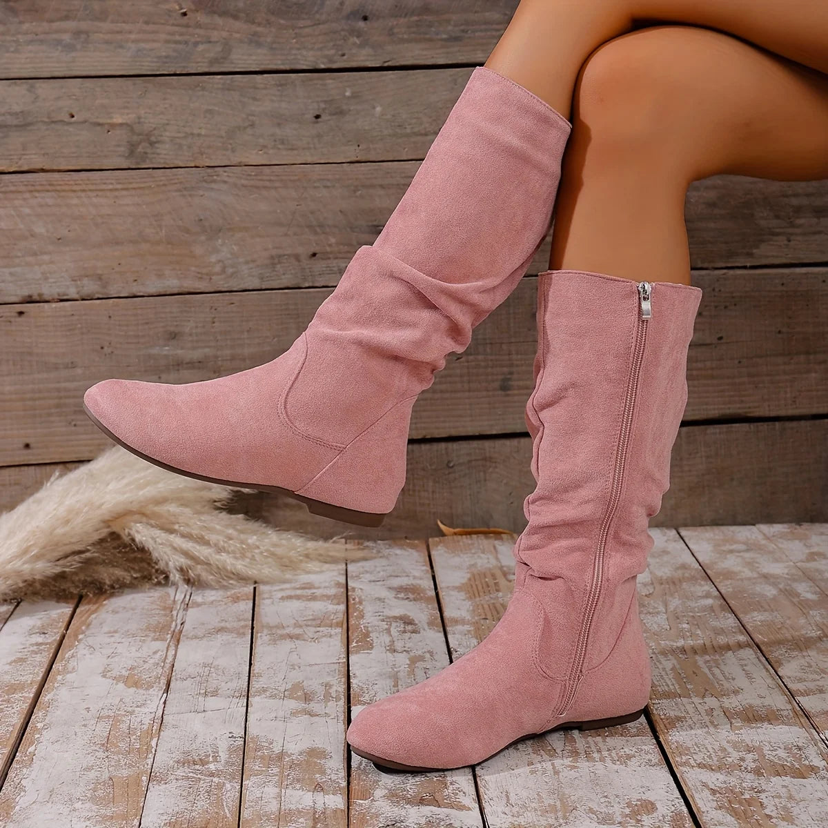 Women's High Heel Boots Round Toe Flat Side Zipper Ankle Boots Urban Style Fashion Versatile Casual Winter