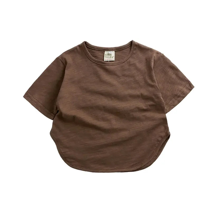 Summer New Kids Girls T Shirts Solid Color Short Sleeve Loose Baby Boys Tops Fashion Children Clothing T-shirts 1-7 Years