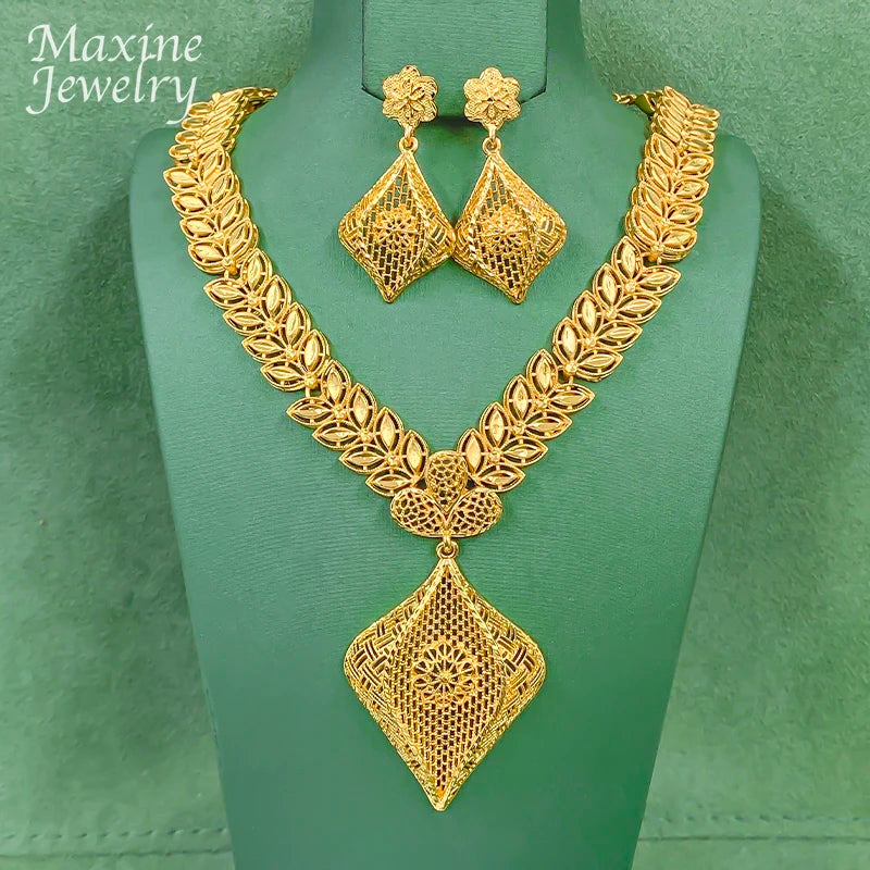 Original Design Unique Dubai 18K Gold Plated Jewelry Set for Women Golden Jewellery Necklace Earrings Bridal Party Wedding Gifts
