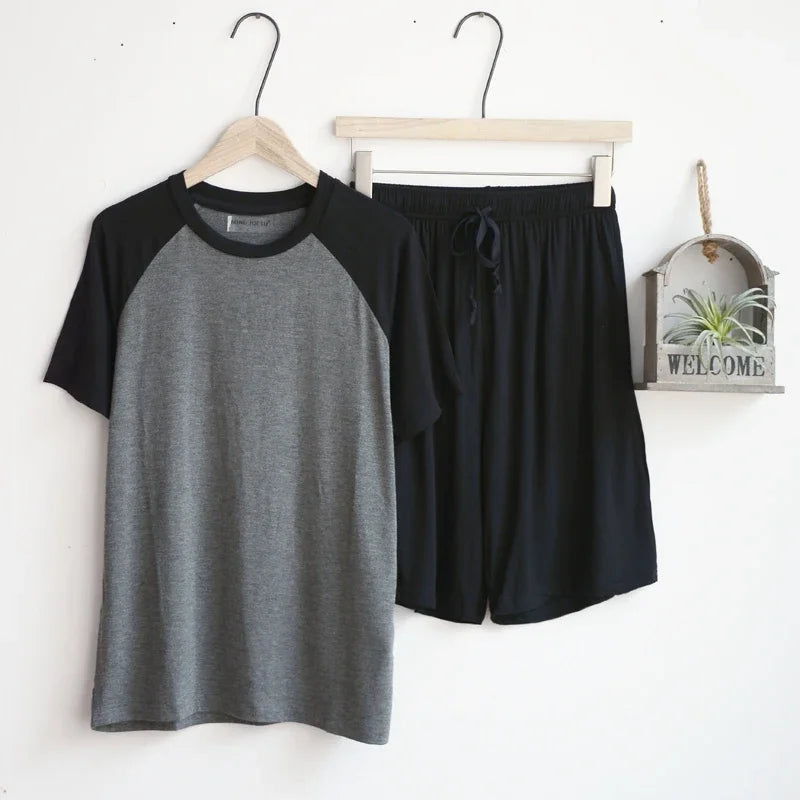 Modal Summer Pajamas For Men Thin Section Loose Short Sleeve Shorts Can Be Worn Outside Sports Home Service Suit Men Sleepwear