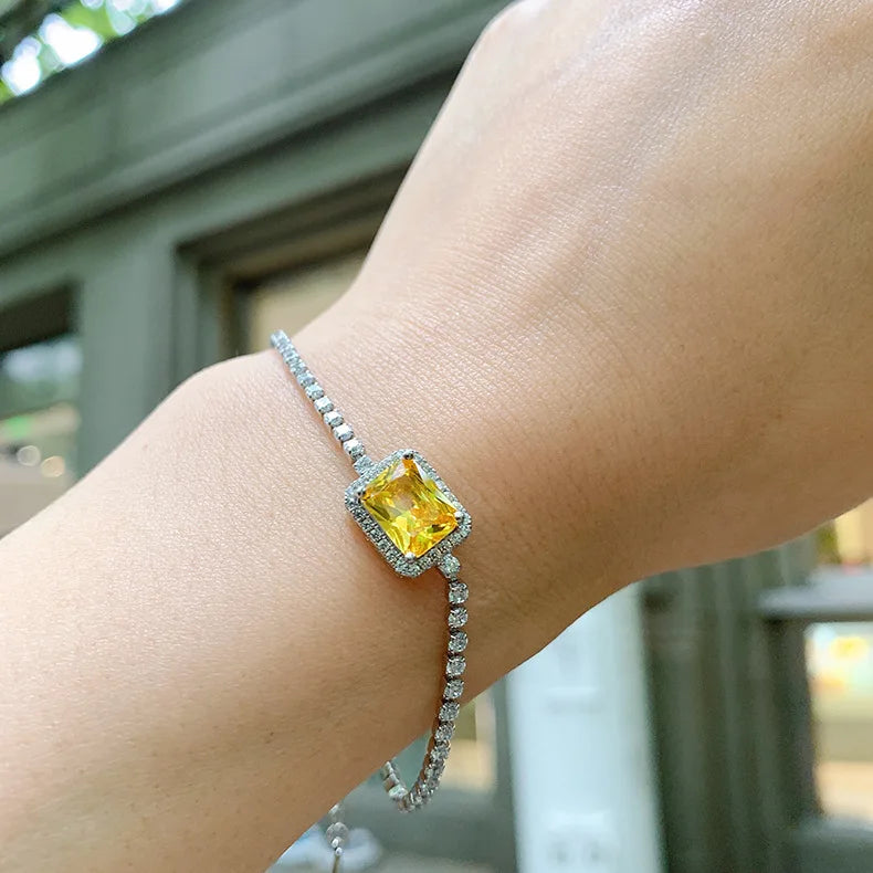 Women Jewelry Vintage 7*9mm High Quality Yellow Pink Blue Crystal Bracelet Necklace Party Fine Gift