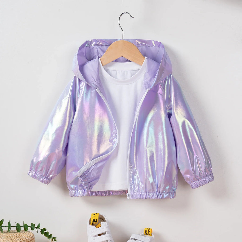 Girls' Colorful Hooded Jacket, Lightweight Cute Fashion Soft Comfortable Sun Protection Spring Fall Top Suitable for Girls 3-8Y
