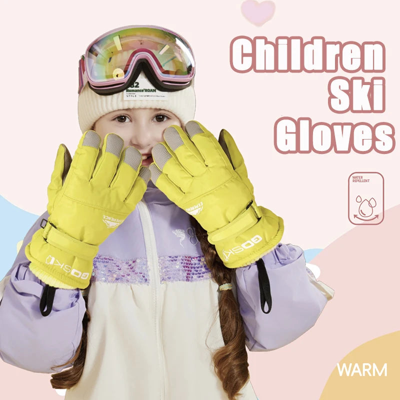 Winter Ski Gloves for Children Warm Thicken Gloves for Boys Girls Outdoor Sports Kids Skiing Riding Mittens Anti Slip