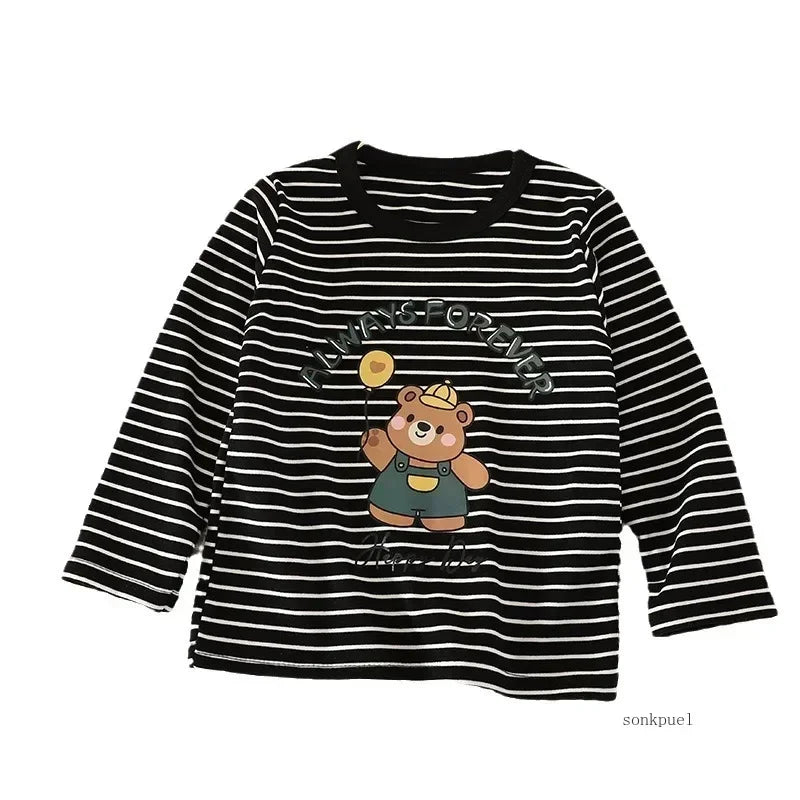 Baby Boys Girls Base Shirts Kids Long-sleeved Warmth Children's Velvet Single Tops Spring Autumn and Winter Clothes