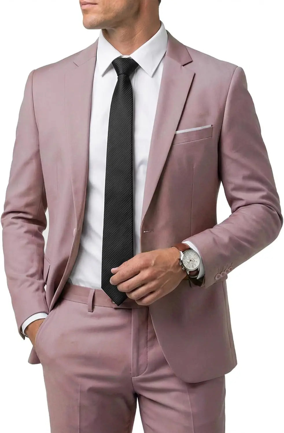 Men's 2 Piece Suit  One Button Slim Fit Solid Jacket  Pants Set Suits for Men Party Wedding Prom  Business