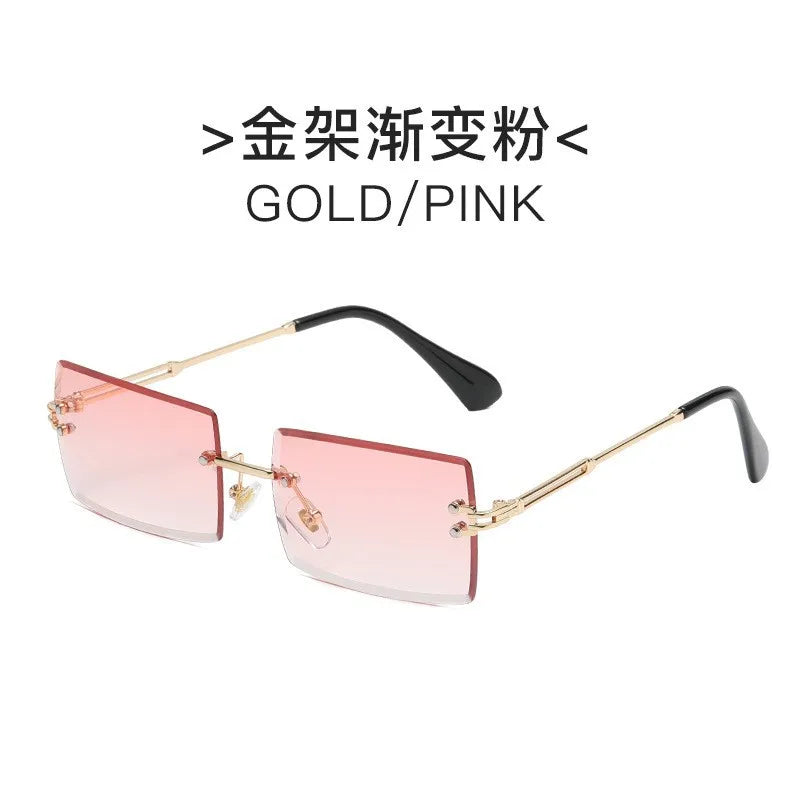 Trendy Rimless Sunglasses for Men Women Metal Frameless Rectangle Sun Glasses Retro Shades Summer Traveling Eyewear