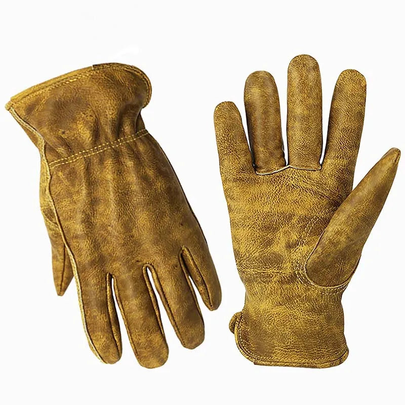 Men Work Gloves Cowhide Driver Hunting Driving Farm Garden Welding Security Protection Safety Mechanic Glove