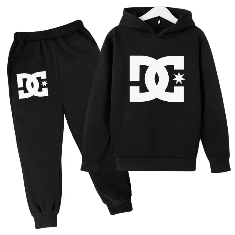 Kids 3-12 Years Top +Pants 2P Clothing Sweatshirt Alphabet Fashion Print Hoodie Boys Coat Sport Casual Girls Clothes Jogging Set