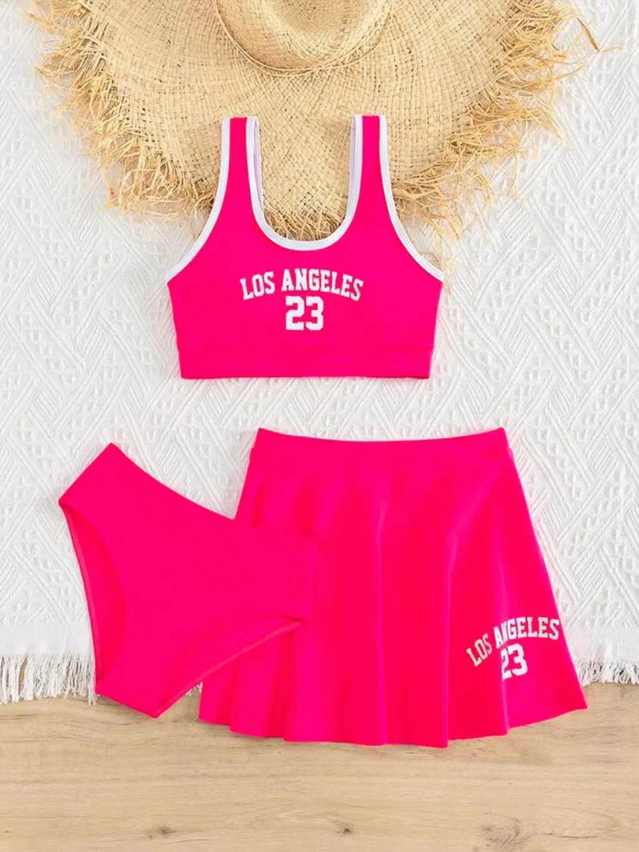 3 Pieces Bikinis With Skirt 2026 Girls Swimsuit Red Kids Swimwear Female Children's Bathers Bathing Swimming Swim Suit Beachwear