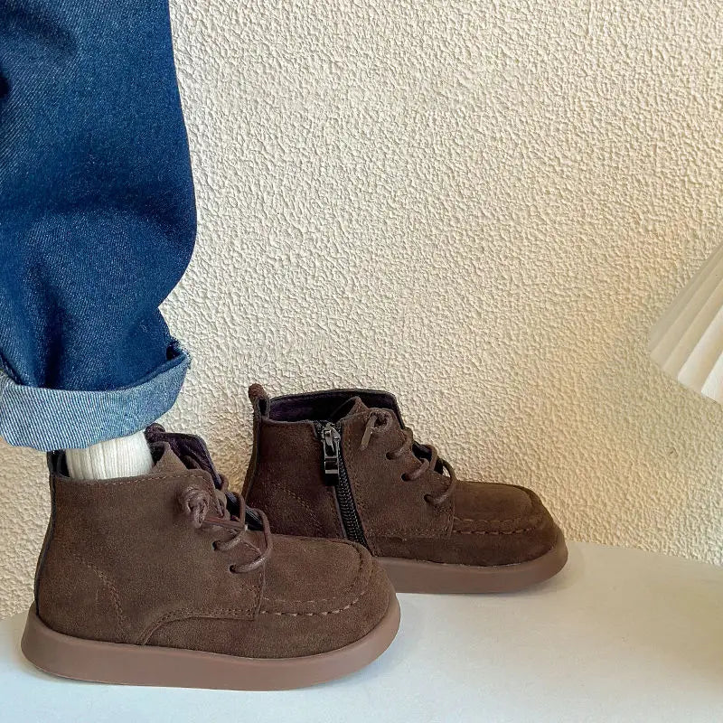 Kids Ankle Boots Retro British Style Children Short Boots Side Zip 2026 Autumn New Boys Girls Leather Boots Versatile Soft Sole