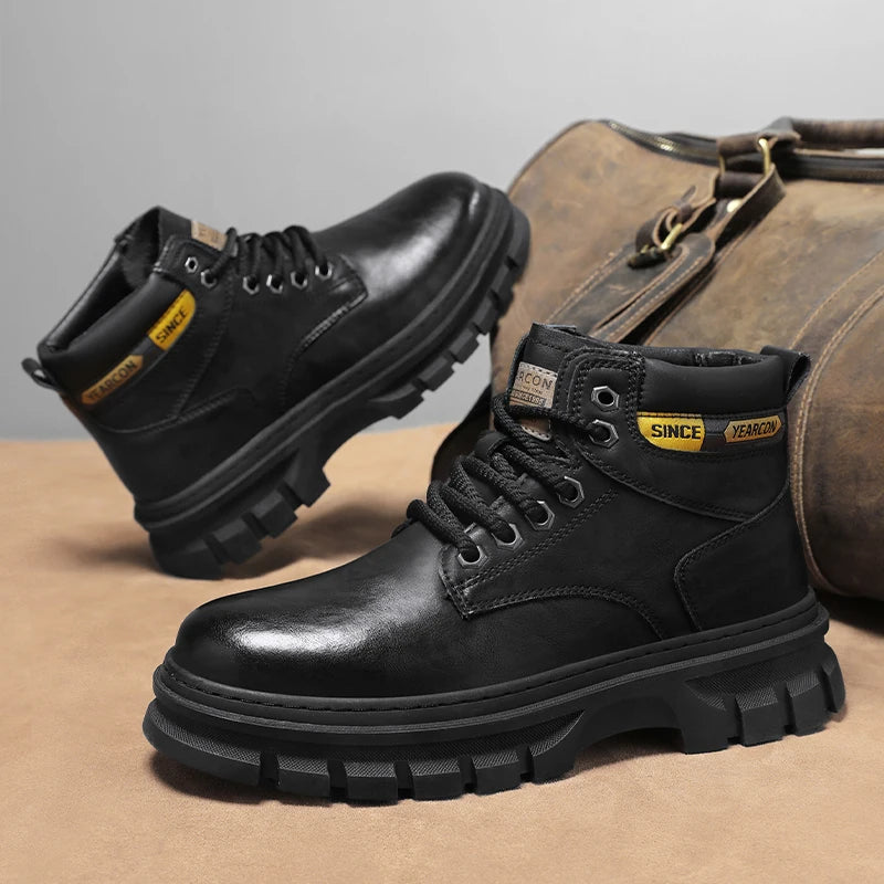 Men's British casual boots four seasons high-top soft sole non-slip comfort outdoor walking shoes fashion youth Joker work boots