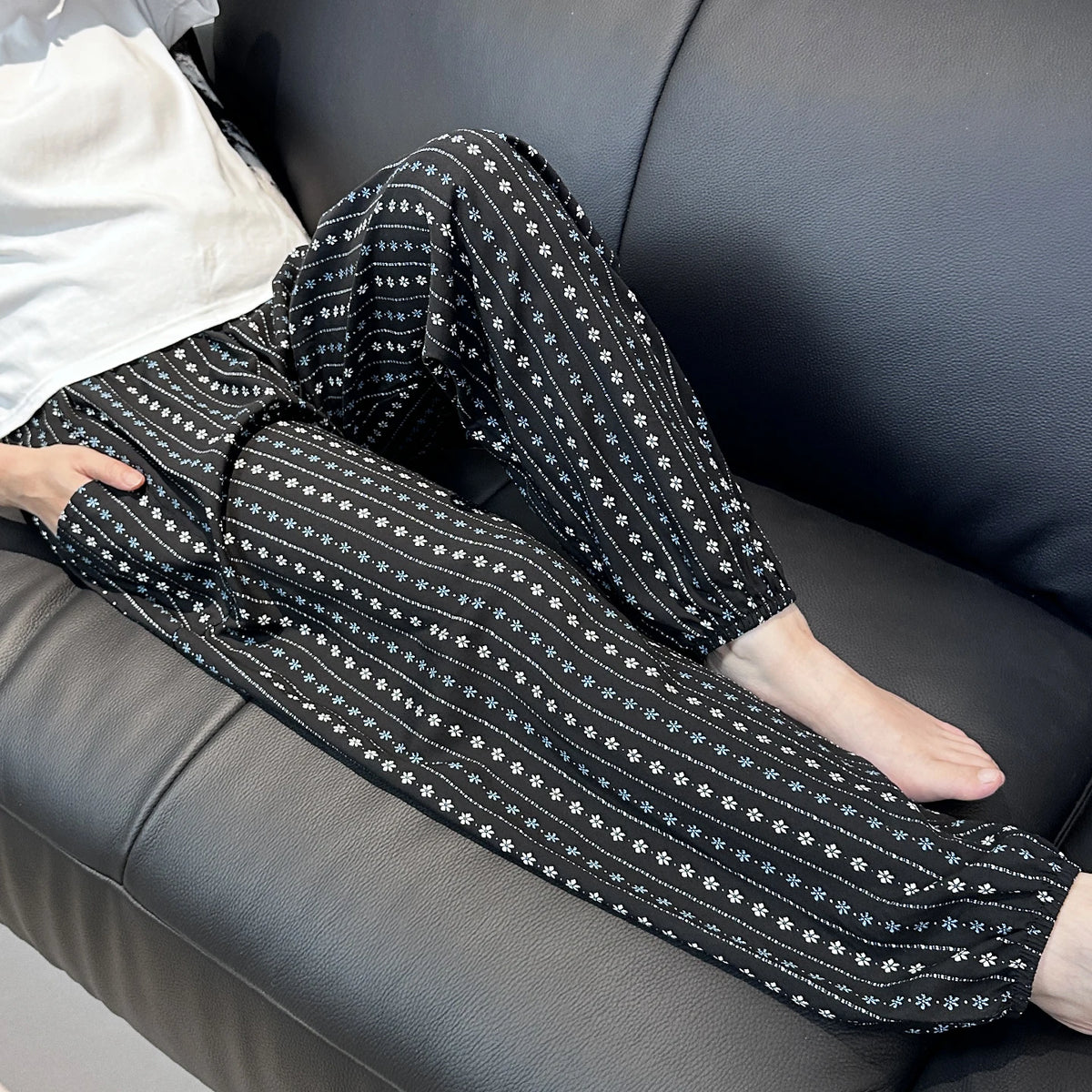 Cool Summer New Silk Cotton Spwear Loose Women's Wide Leg Pants Home Wear Floral Print Heat Resistant Comfortable Casual T...