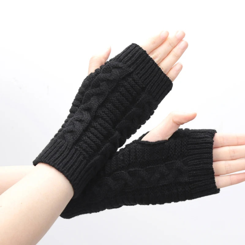 Women Hand Warmer Short Gloves Soft Knitting Mitten Femme Winter Comfortable Office Computer Black Work Fingerless Glove