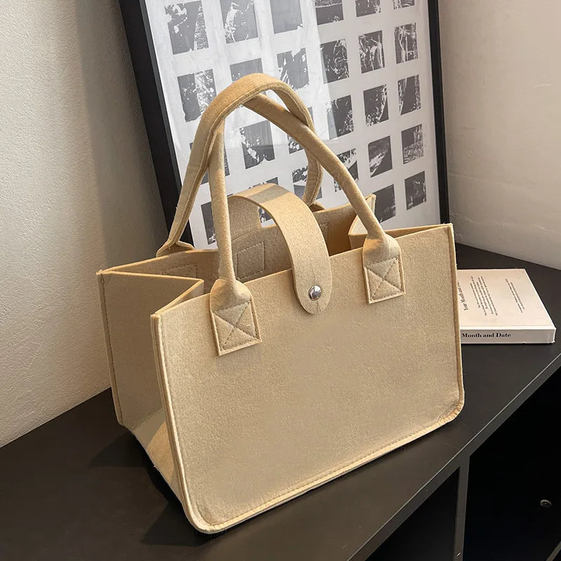 Ins Style Candy Color Large Capacity Felt Tote Bag, Portable Handheld Shopping Bag, Ideal Wedding Gift & Daily Commute Bag